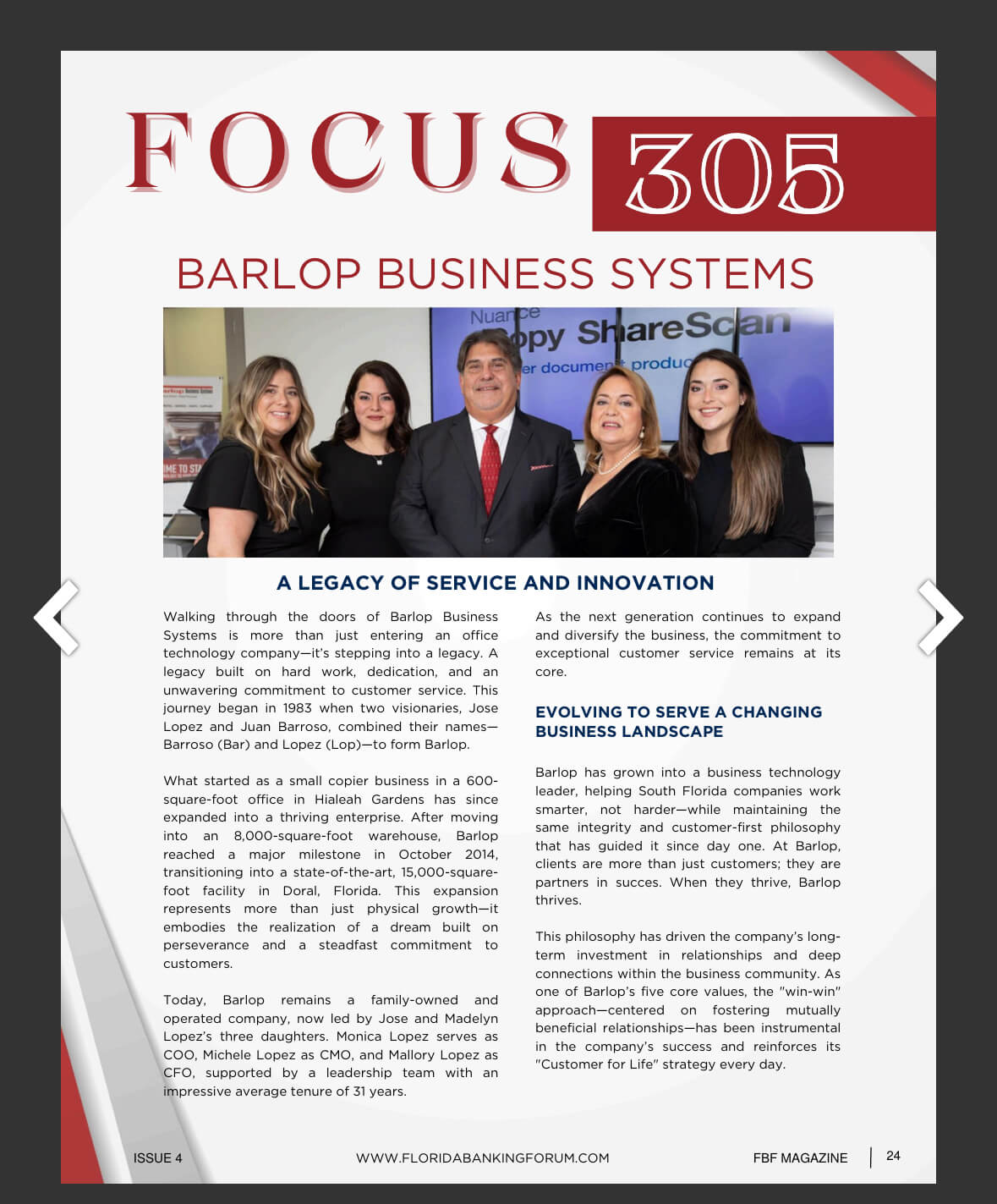 Barlop Featured in Florida Banking Forum Magazine
