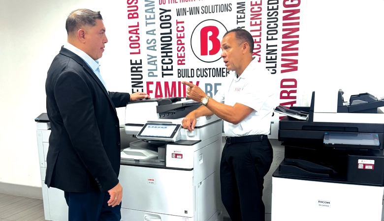 Major Account Executive Giancarlo Navarrete and Installer Jesus Mora of Barlop Business Systems